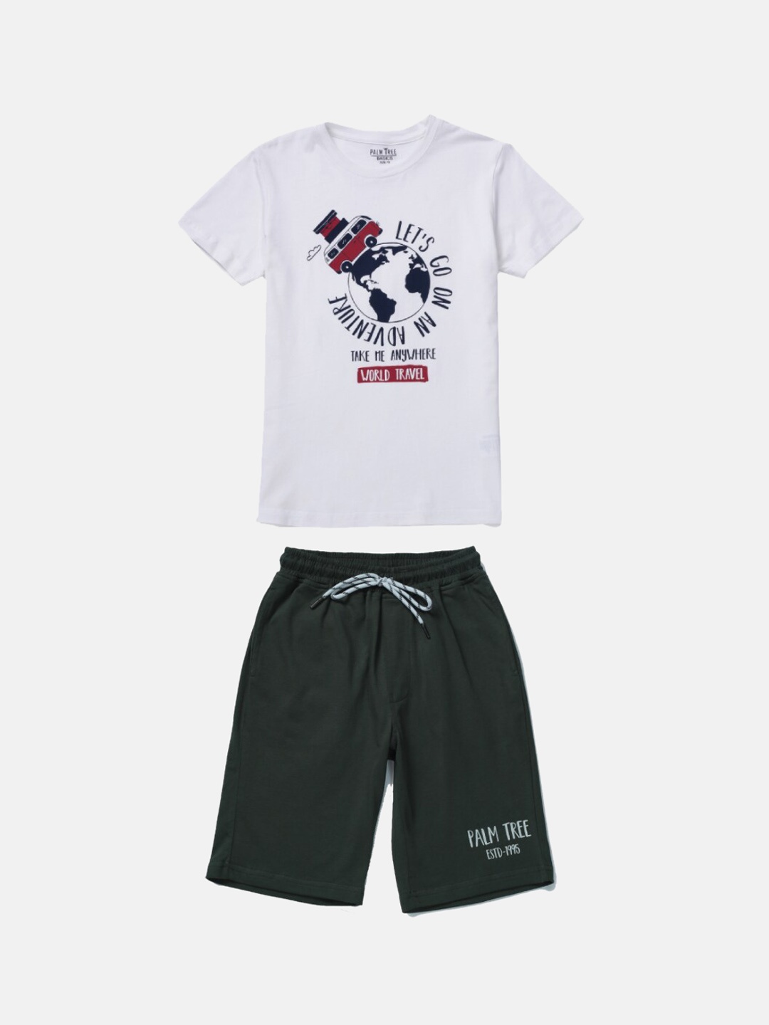 

Palm Tree Boys Typography Printed Mid Rise Cotton Shorts, Olive