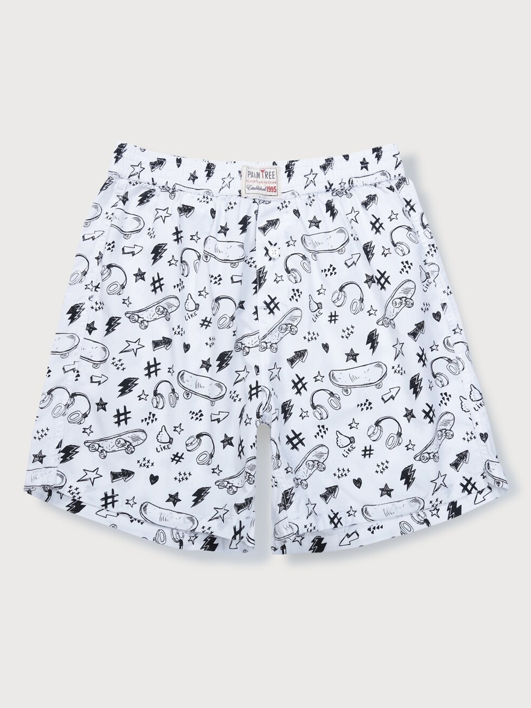 

Palm Tree Boys Conversational Printed Mid-Rise Cotton Casual Shorts, White