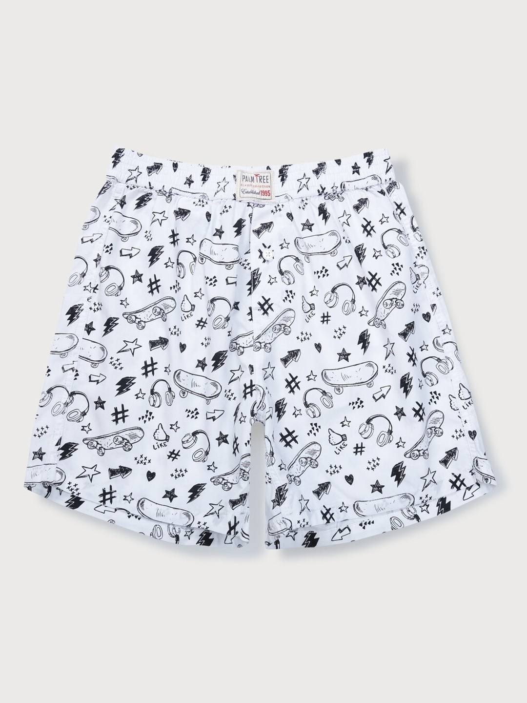 

Palm Tree Boys Conversational Printed Mid-Rise Cotton Casual Shorts, White