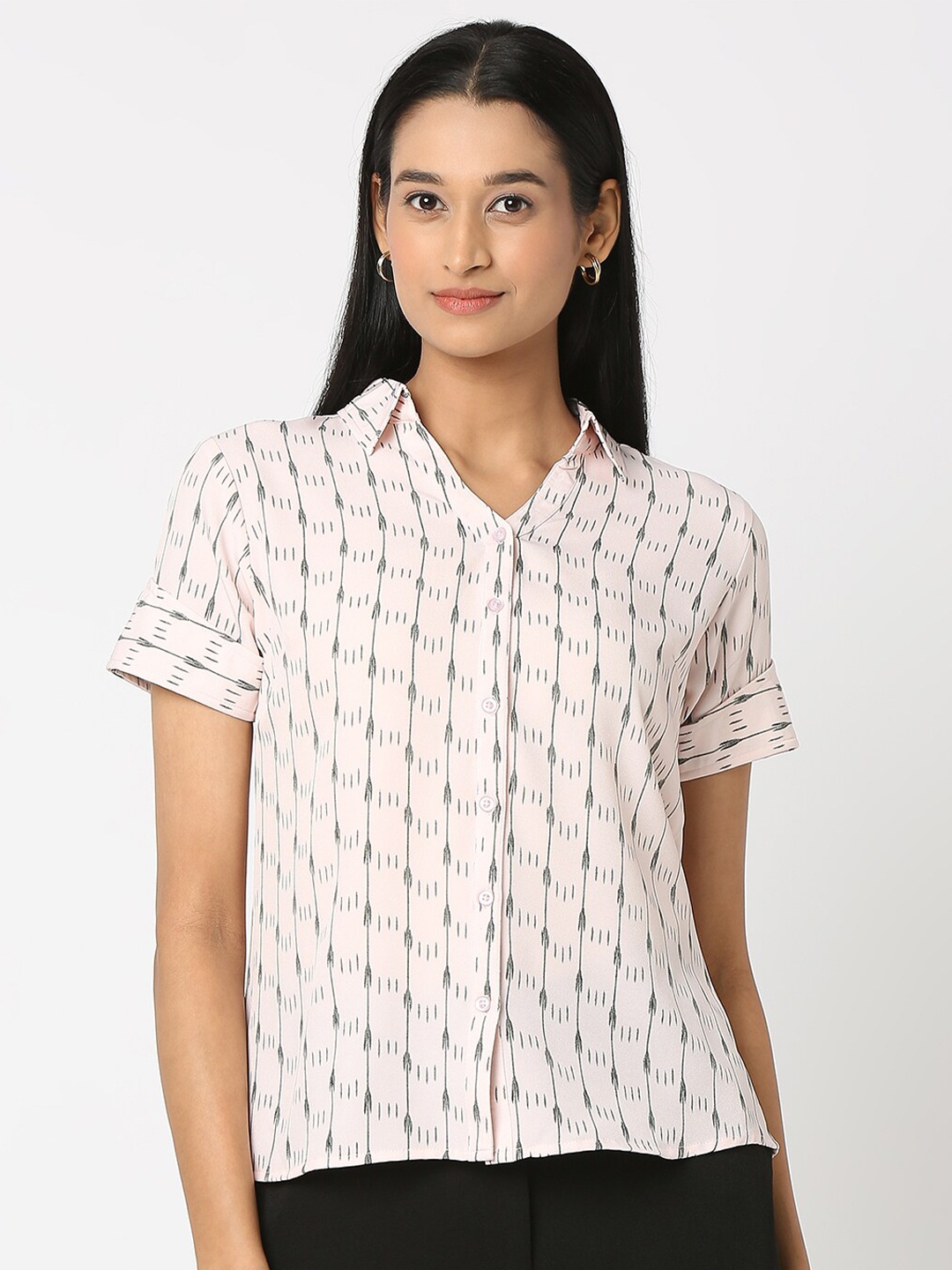 

NOT SO PINK Smart Vertical Striped Spread Collar Casual Shirt, Peach