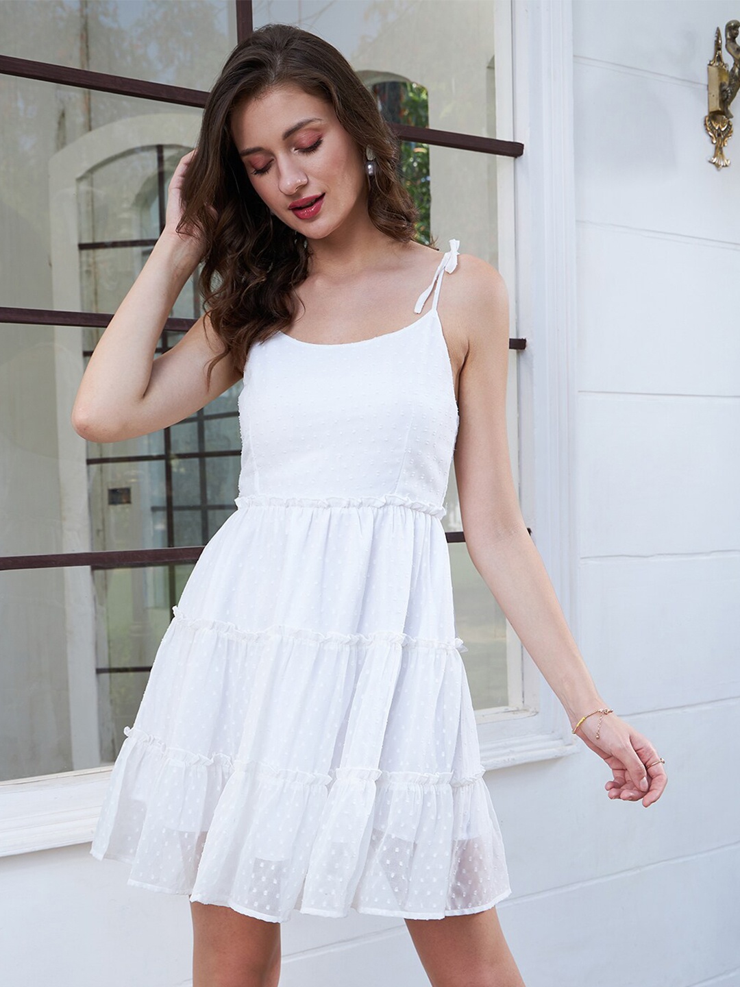 

Berrylush Georgette Fit & Flare Dress, White
