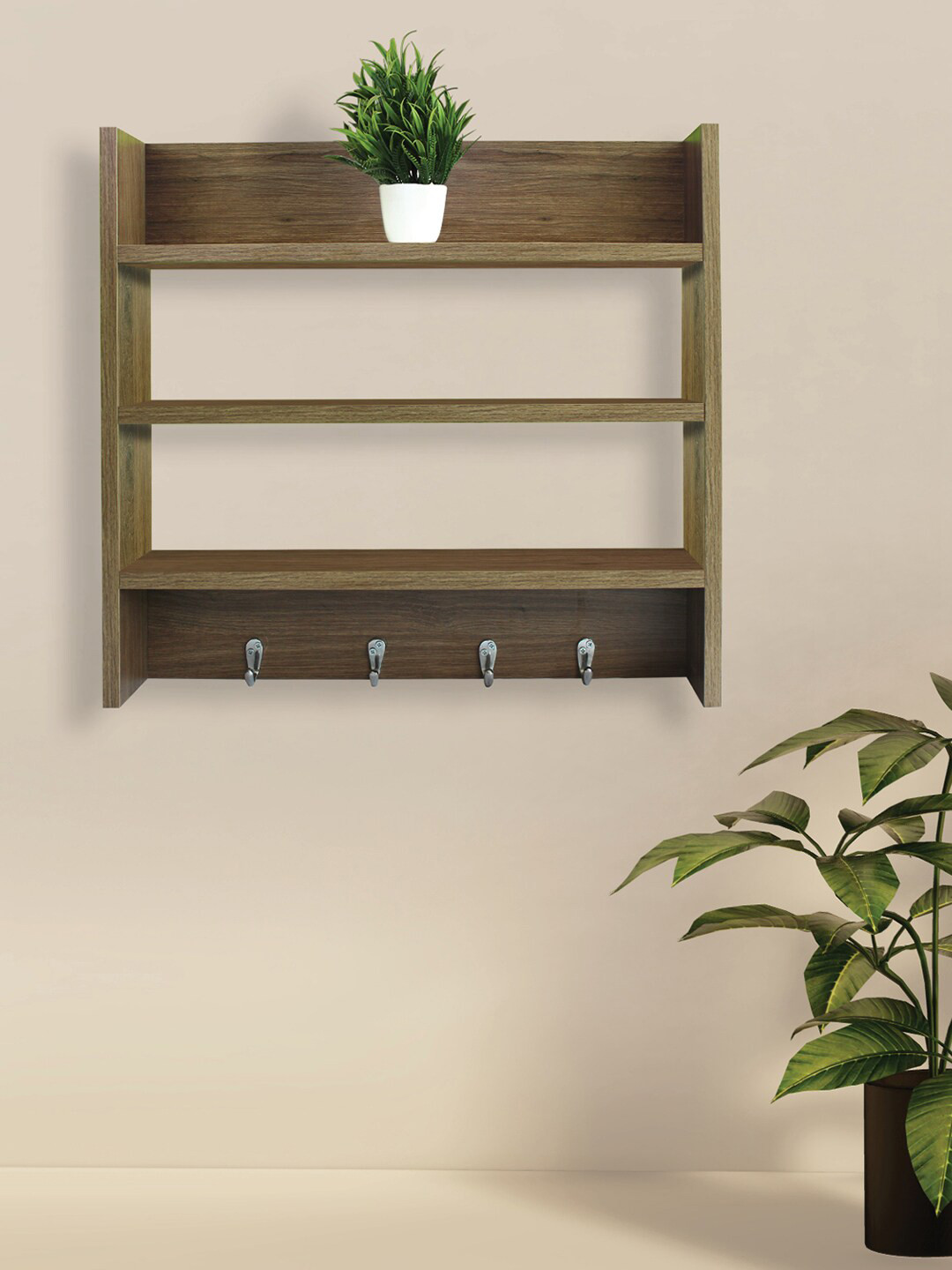 

RANDOM Brown MDF Wall Shelf With Keyholders