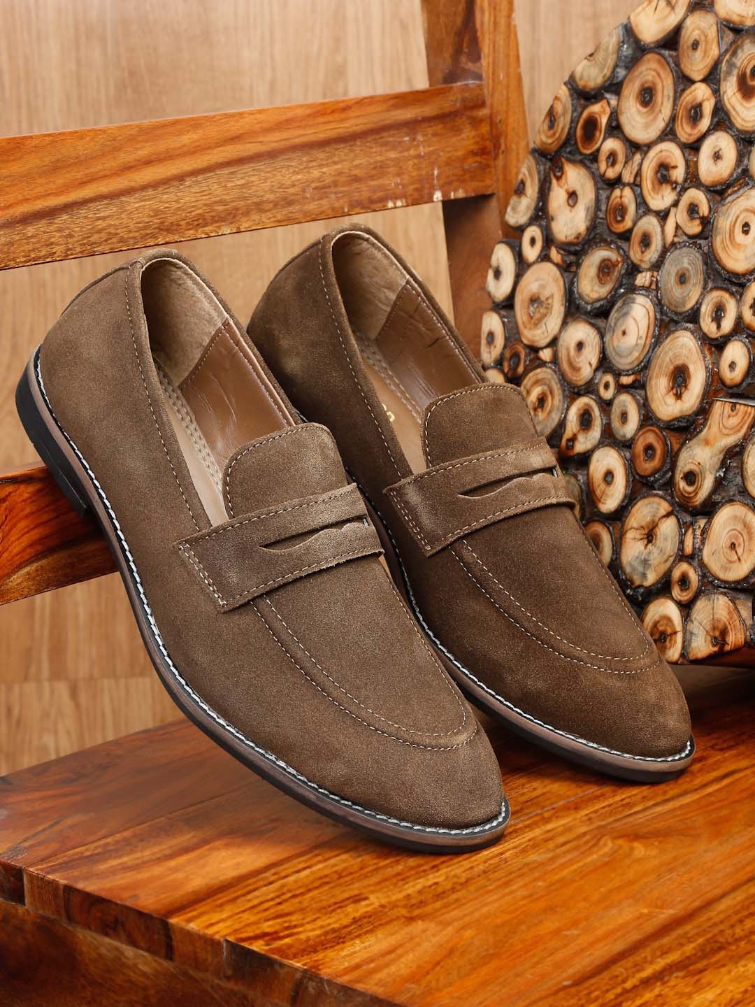 

Teakwood Leathers Men Lightweight Suede Loafers, Olive