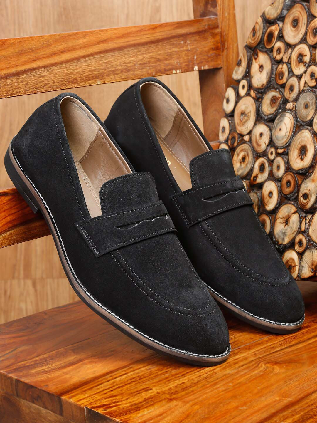 

Teakwood Leathers Men Lightweight Suede Loafers, Black