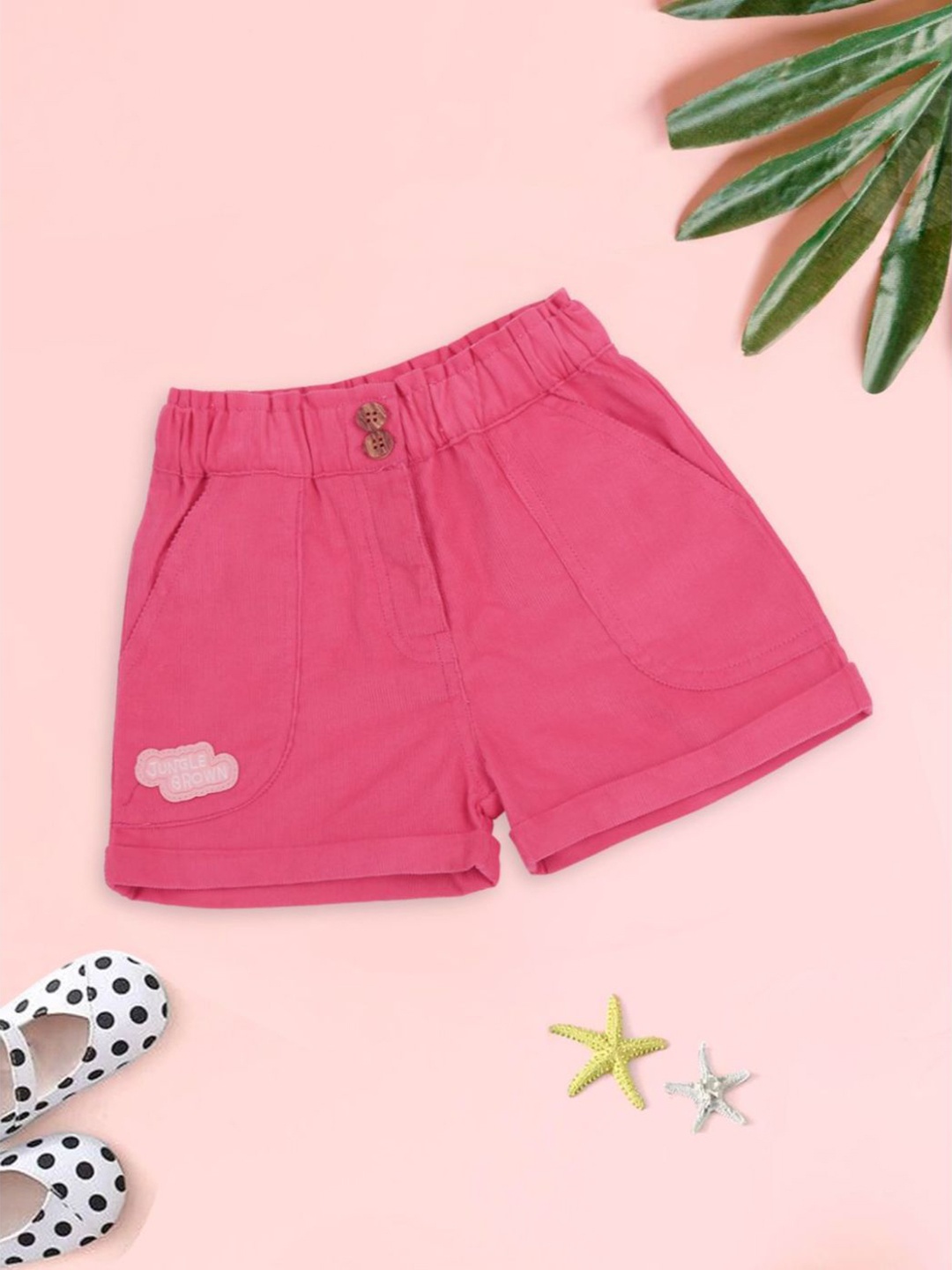

MeeMee Girls Mid Rise Cotton Shorts, Pink