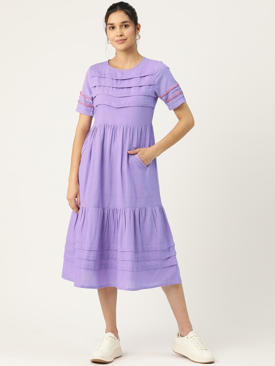 

MISRI Embroidered A-Line Midi Dress, Purple