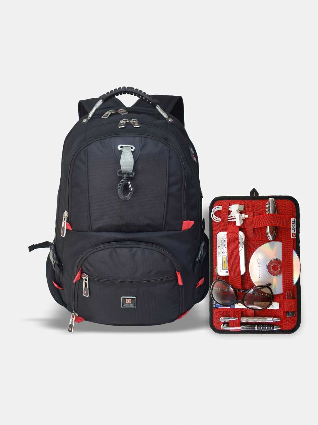 

SWISS MILITARY Laptop Backpack & Free Flow Organizer, Black