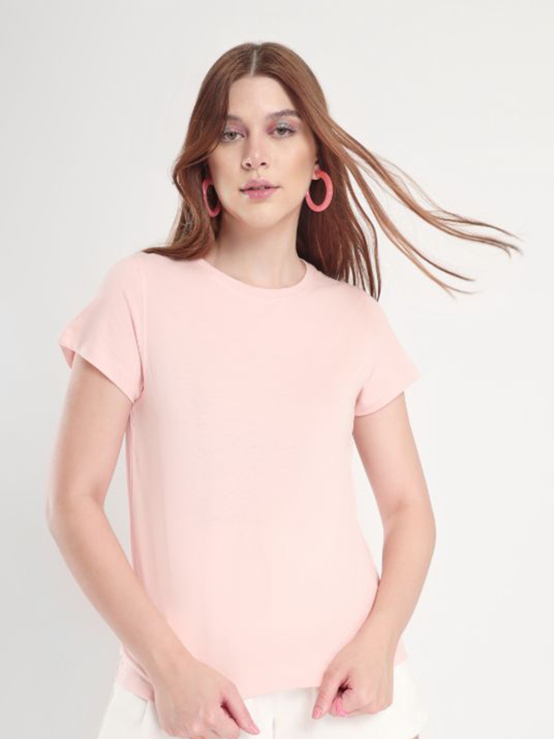 

NOBERO Round Neck Cotton T-shirt, Pink