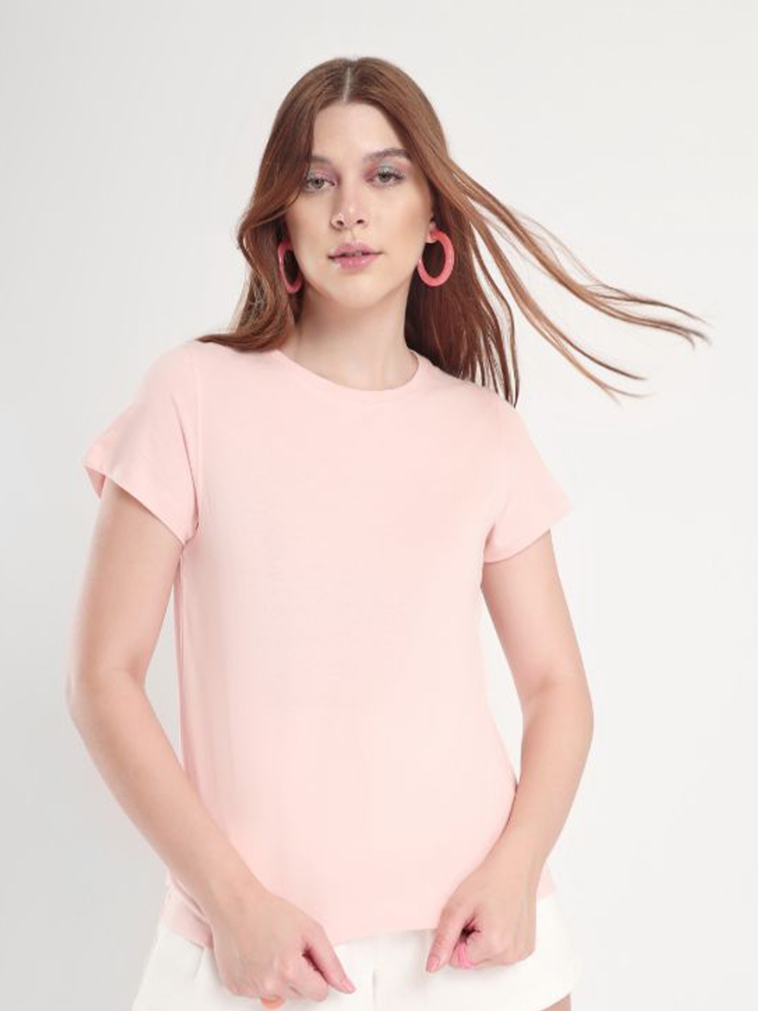 

NOBERO Round Neck Cotton T-shirt, Pink