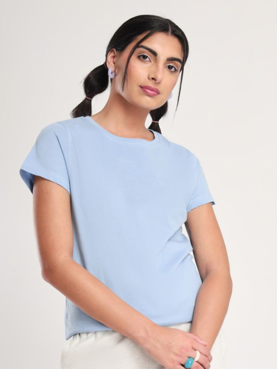 

NOBERO Round Neck Cotton T-shirt, Blue