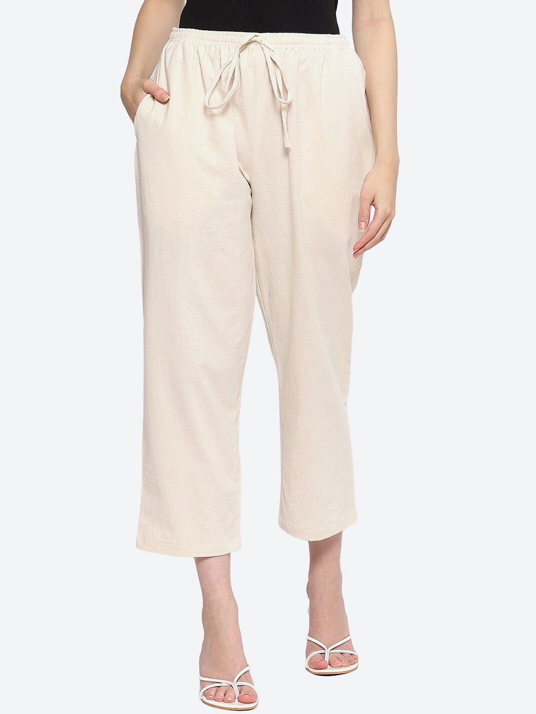 

Biba Women Mid-Rise Relaxed Fit Culottes Trousers, Cream