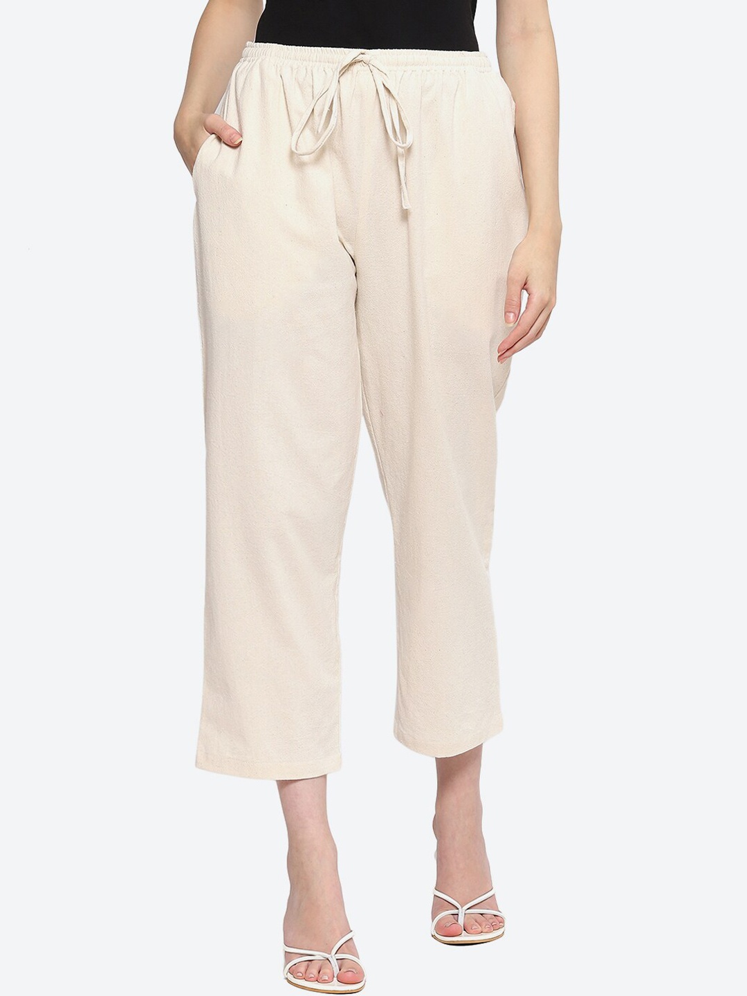 

Biba Women Relaxed Cotton Trousers, Cream
