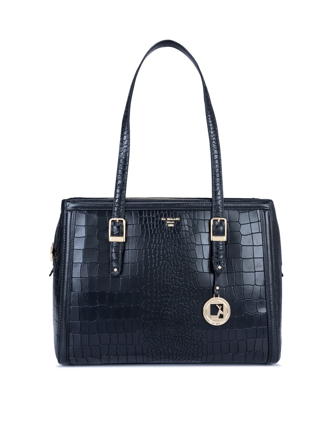 

Da Milano Animal Textured Leather Structured Shoulder Bag, Black