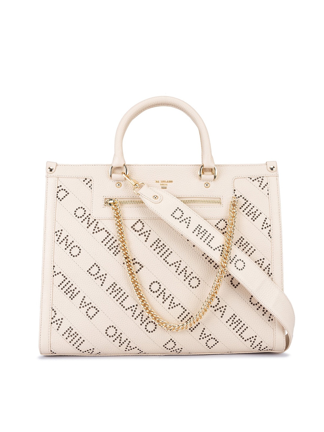 

Da Milano Typography Printed Leather Structured Handheld Bag, Yellow