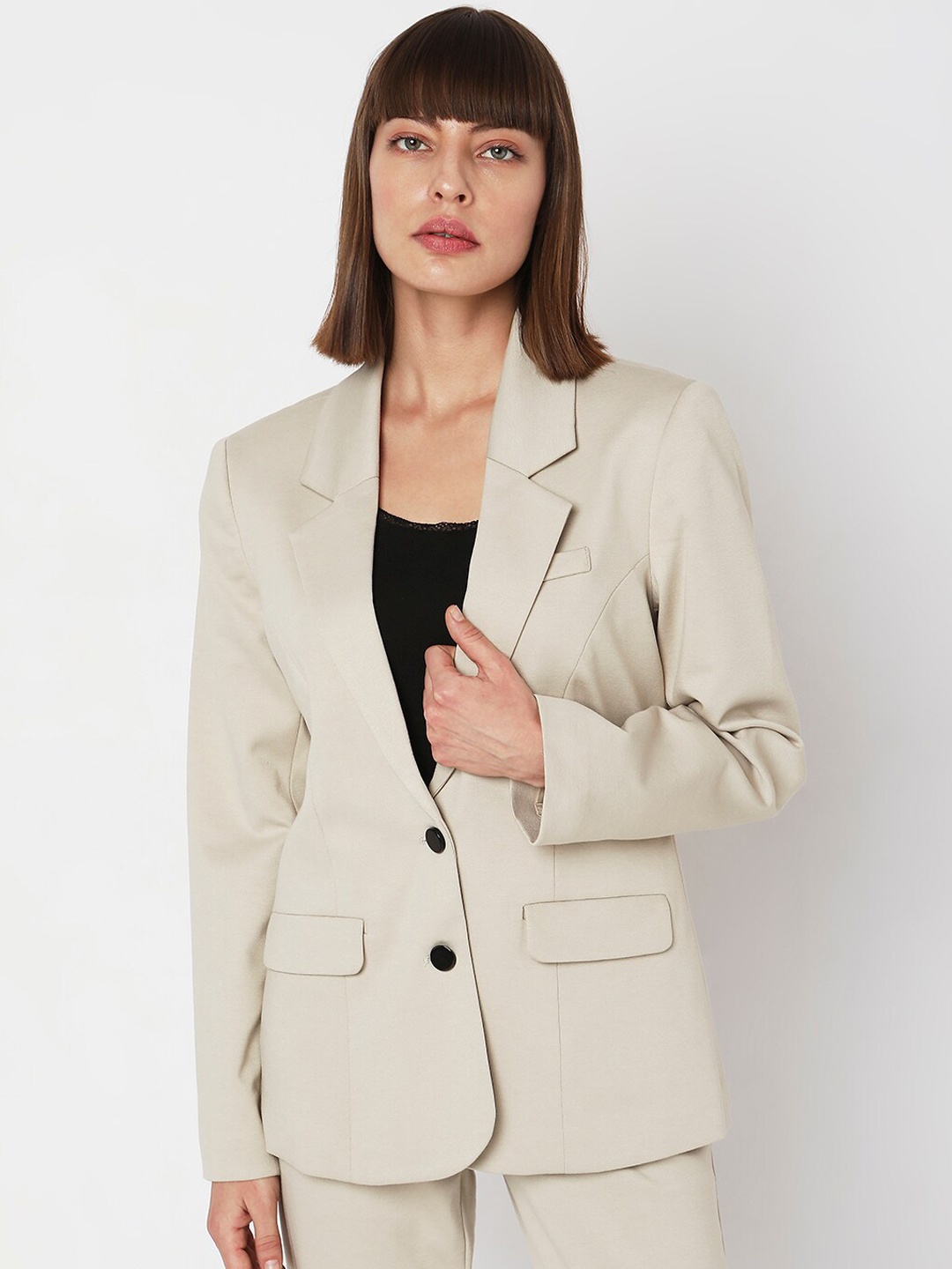

Vero Moda Tailored-Fit Single-Breasted Blazer, Beige