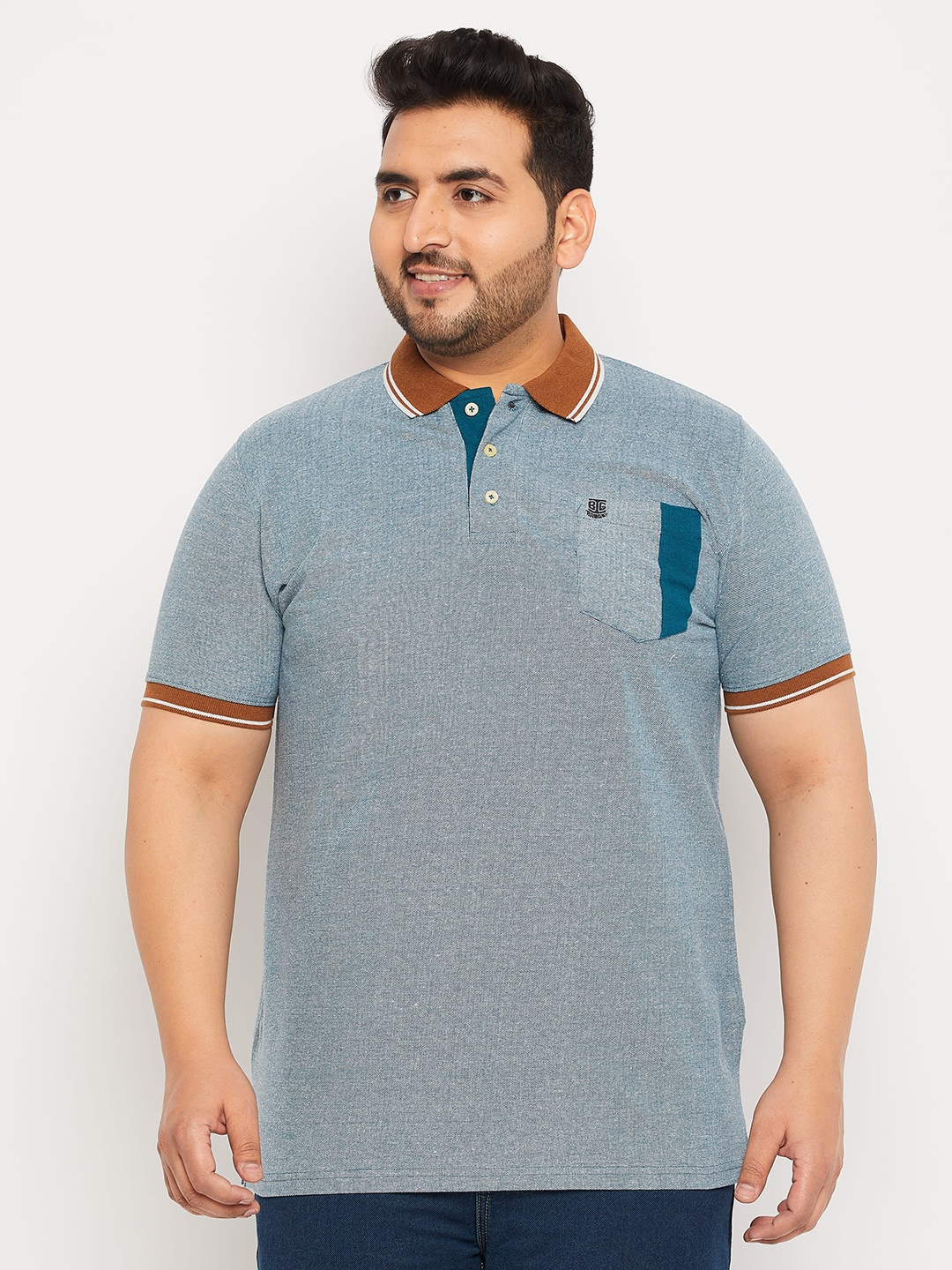 bigbanana Plus Size Polo Collar Bio Finish Pure Cotton T-Shirt, Blue