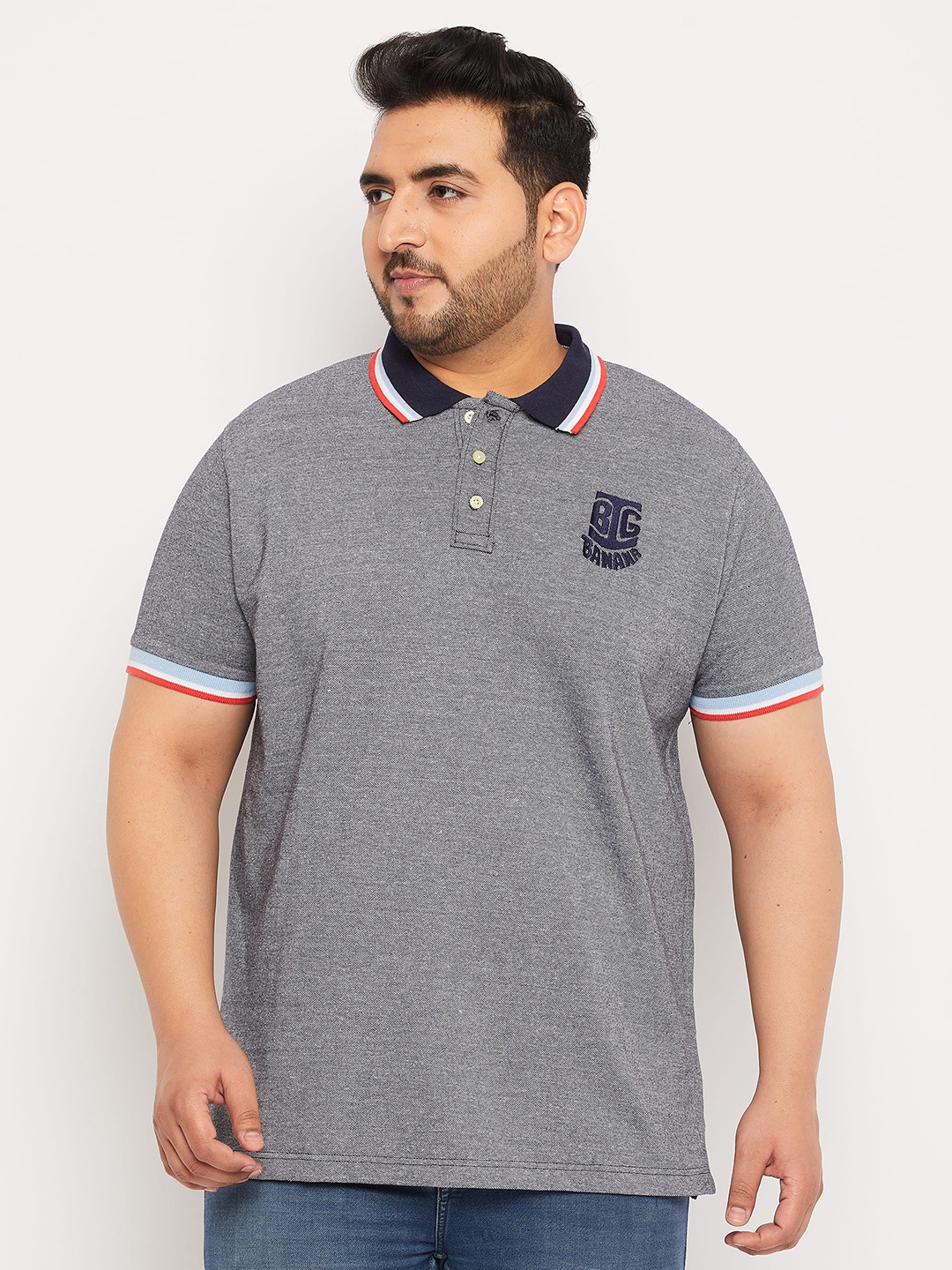 

bigbanana Plus Size Polo Collar Bio Finish Pure Cotton T-Shirt, Grey