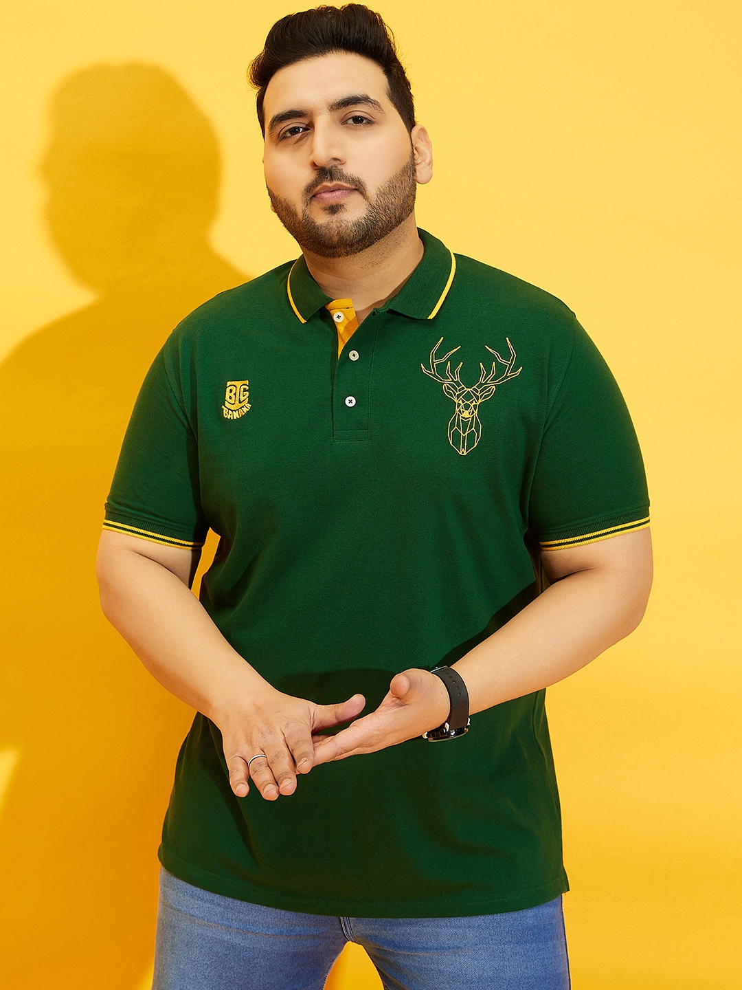 bigbanana Plus Size Polo Collar Bio Finish Pure Cotton T-shirt, Green