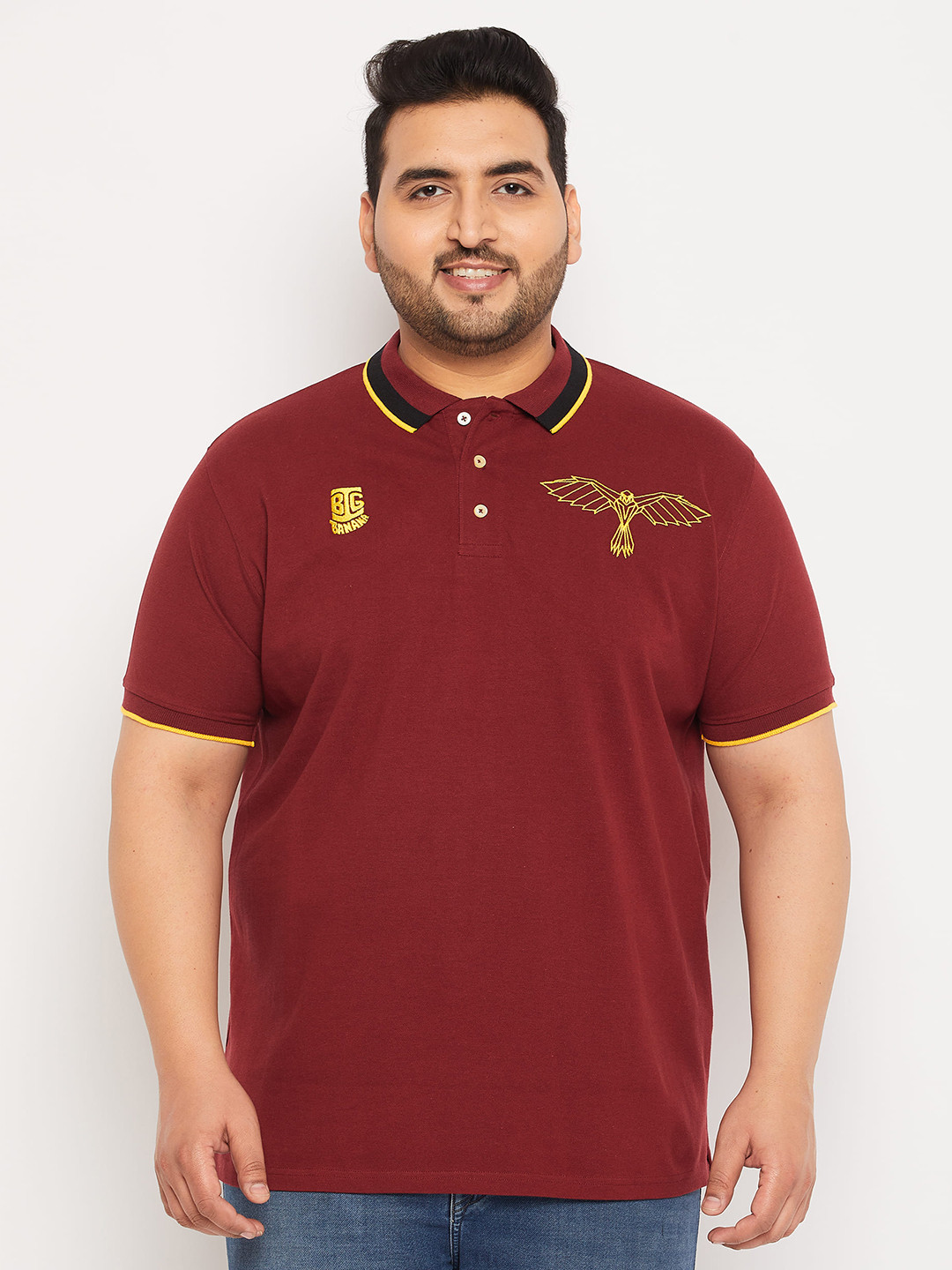 

bigbanana Plus Size Polo Collar Bio Finish Pure Cotton T-shirt, Maroon
