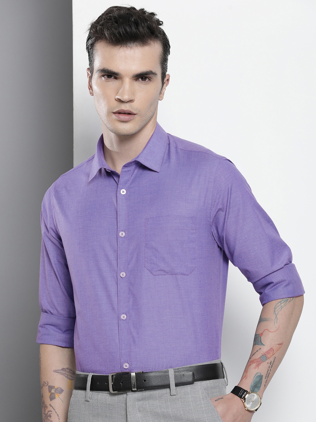 

The Indian Garage Co. X Luxe Men Slim Fit Cotton Formal Shirt, Purple