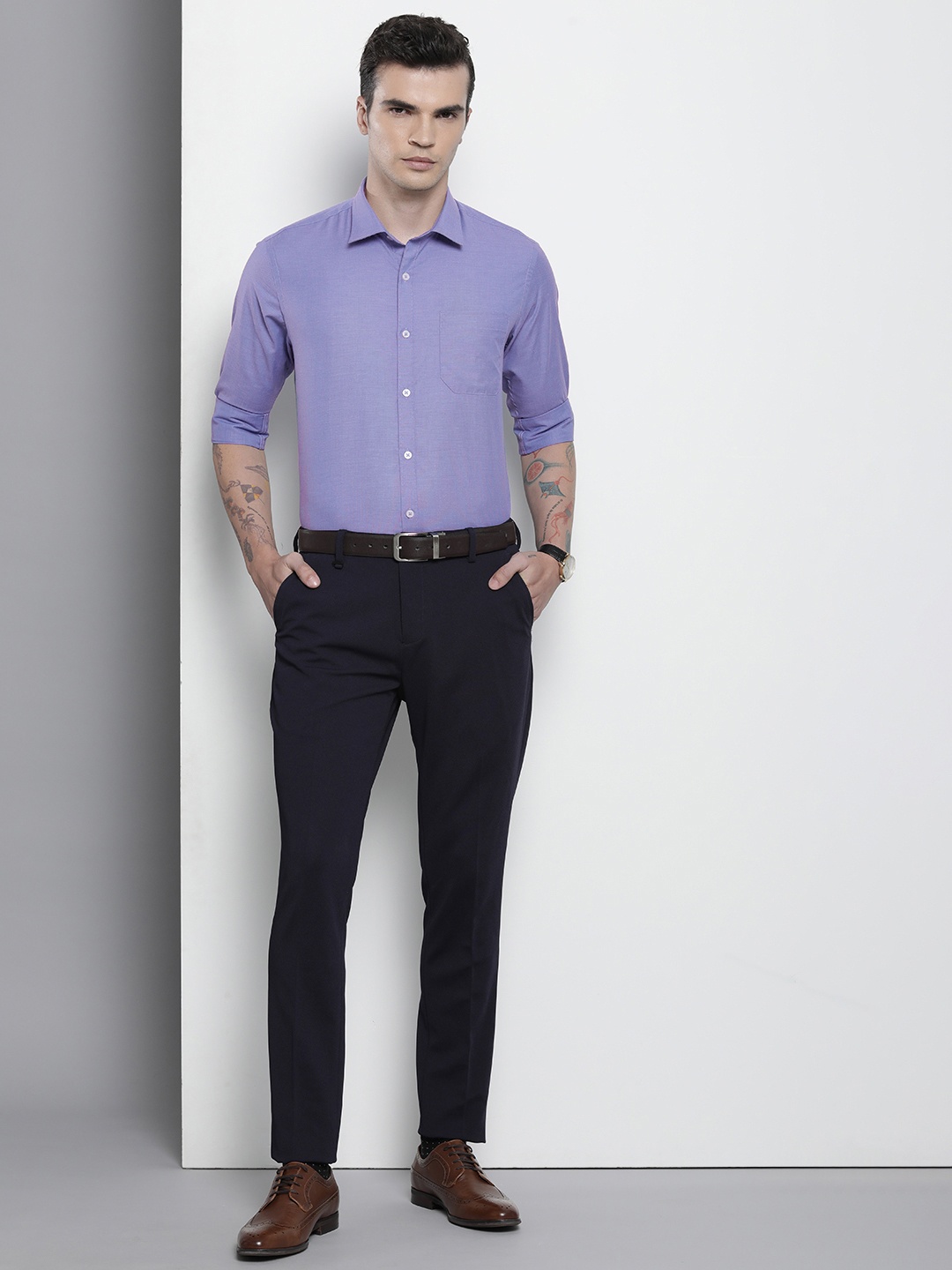

The Indian Garage Co. X Luxe Men Slim Fit Cotton Formal Shirt, Blue