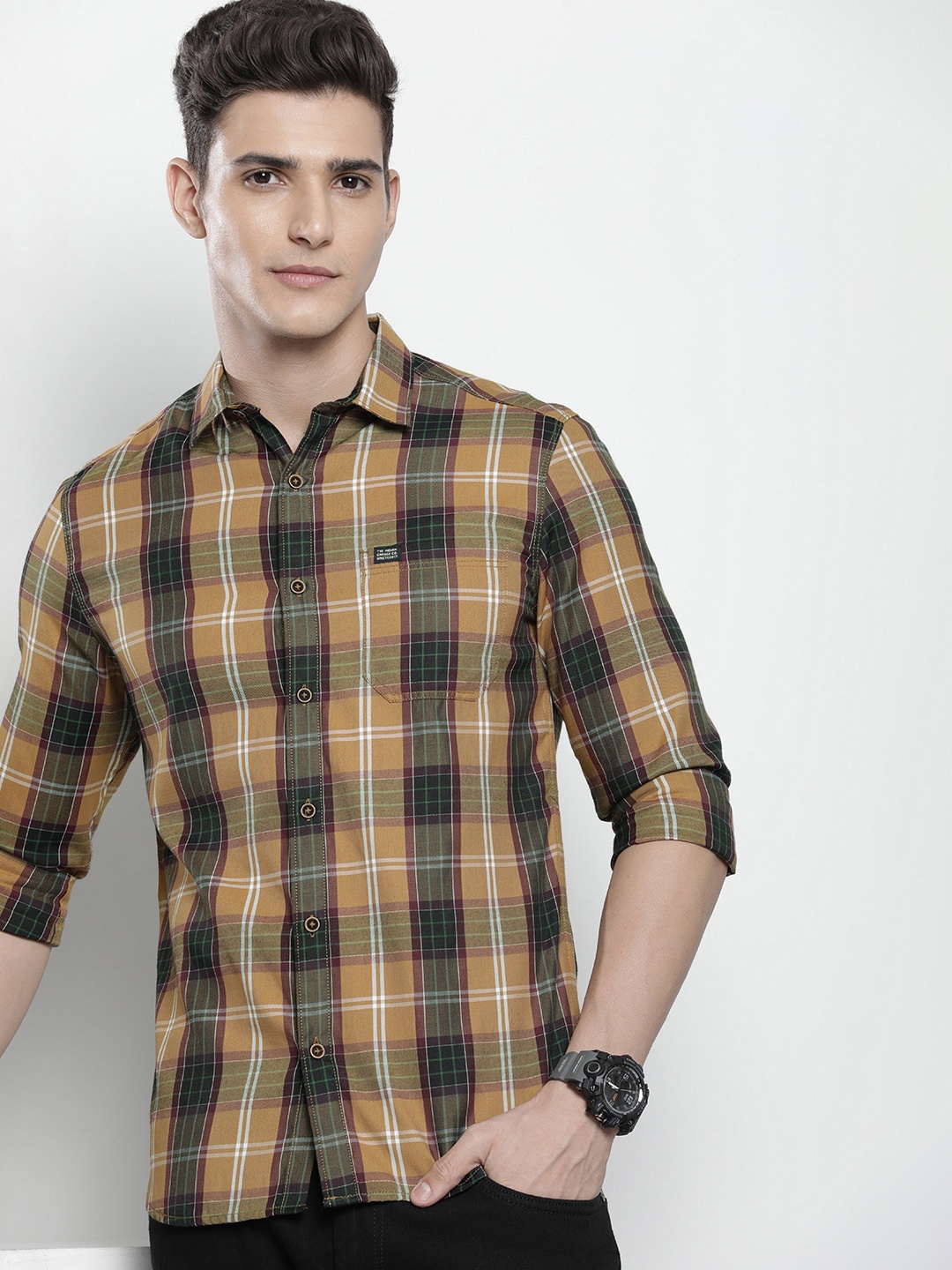 

The Indian Garage Co Men Slim Fit Tartan Checked Casual Shirt, Mustard