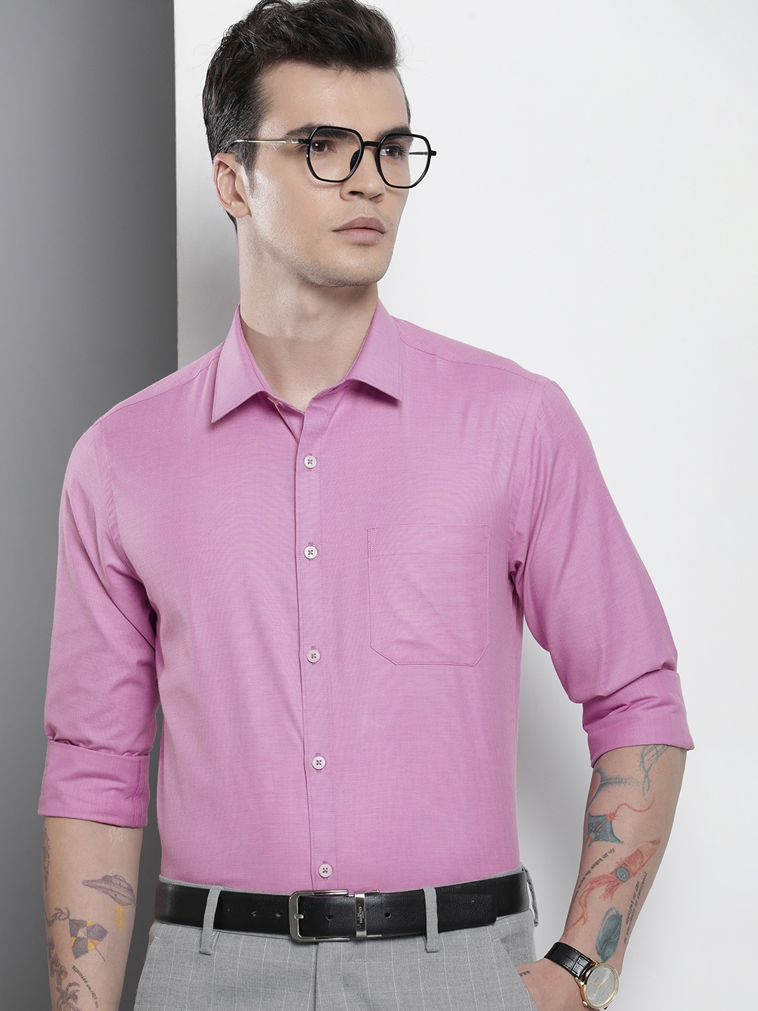 

The Indian Garage Co. X Luxe Men Slim Fit Cotton Formal Shirt, Pink