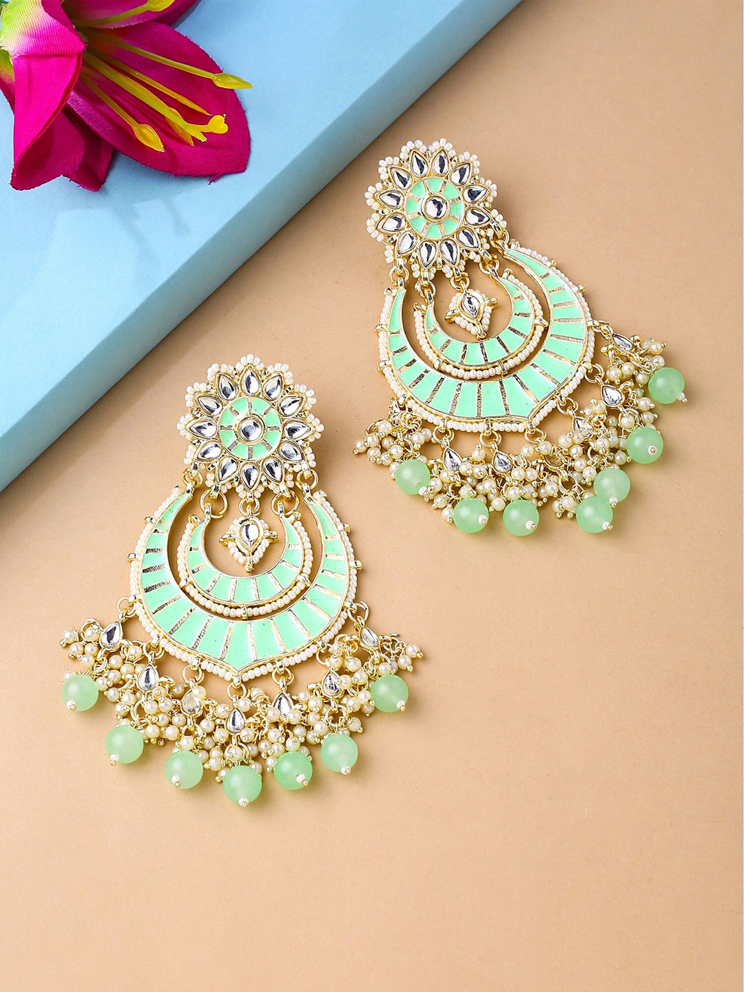 

Yellow Chimes Gold-Plated Contemporary Chandbalis Earrings