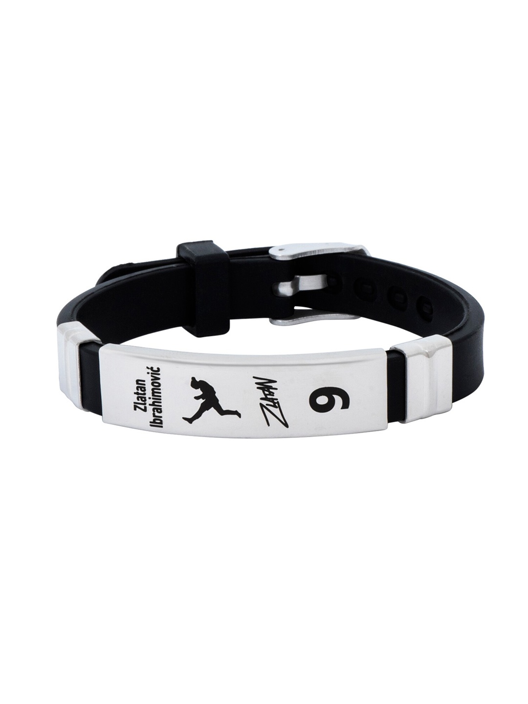 

Yellow Chimes Men Silver-Plated Engraved Leather Wraparound Bracelet
