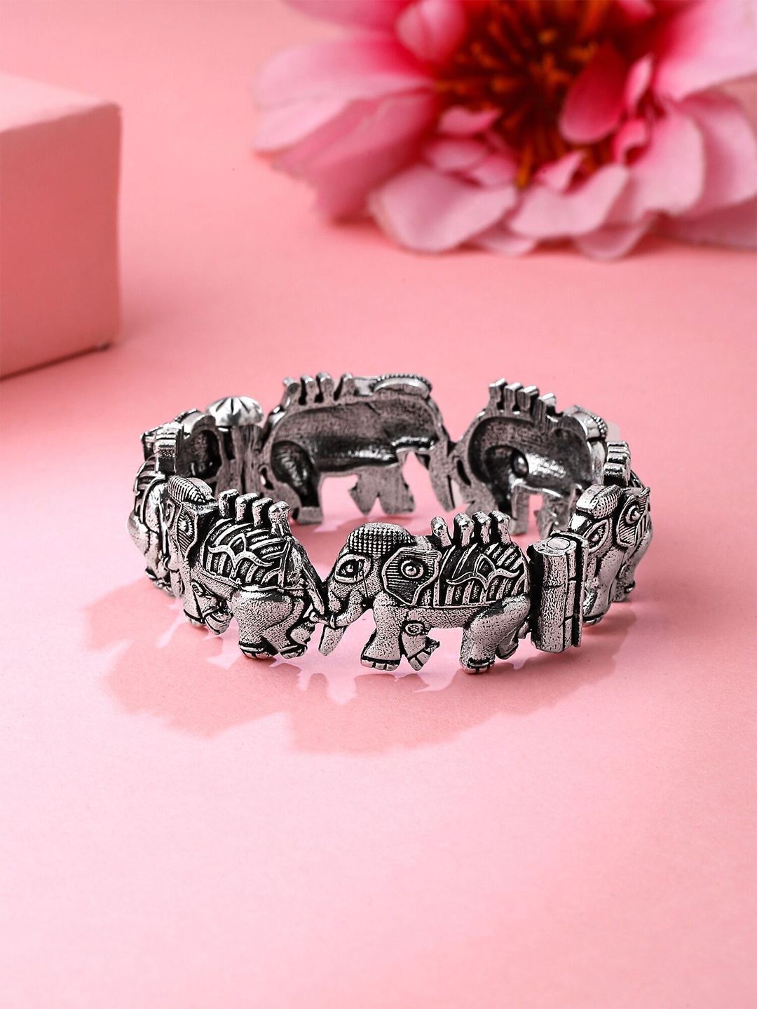 

Yellow Chimes Women Crystals Oxidised Silver-Plated Kada Bracelet