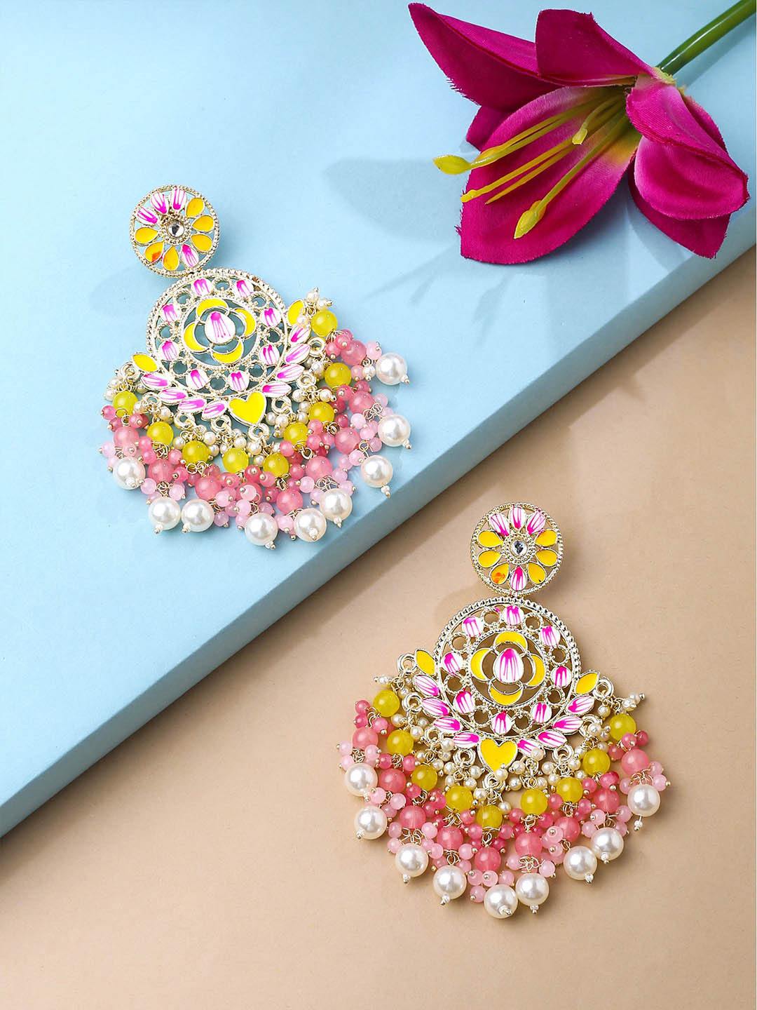

Yellow Chimes Gold-Plated Contemporary Drop Earrings