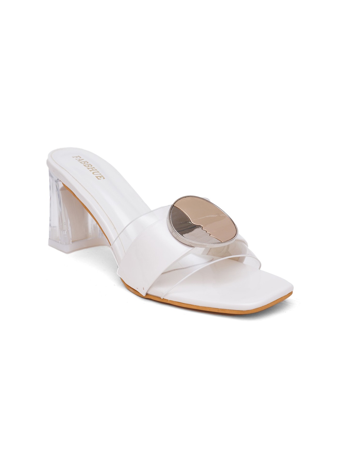 

FABBHUE Peep Toes Slip On Block Heels, White