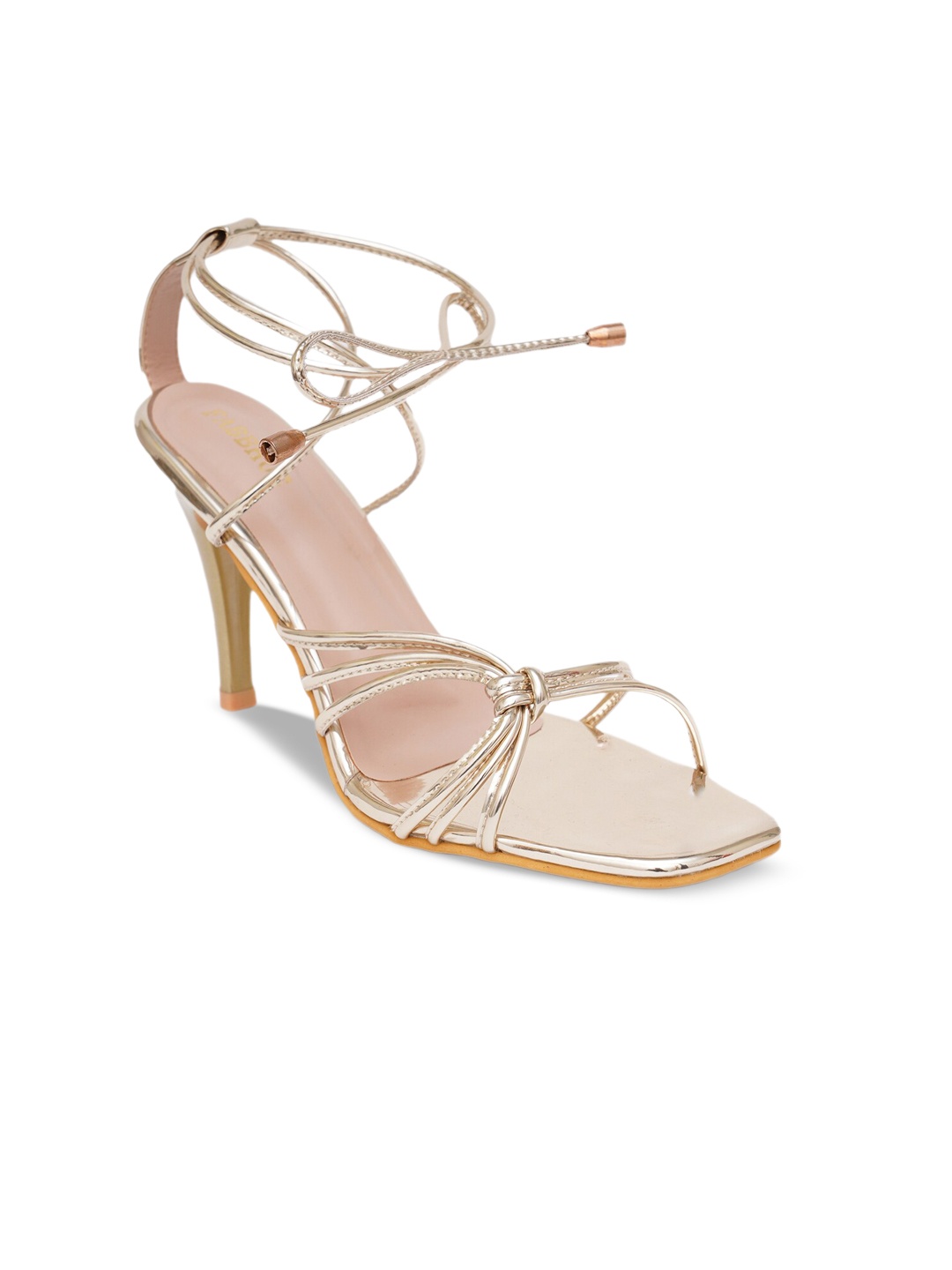 

FABBHUE Lace Up Stillleto Heels, Gold