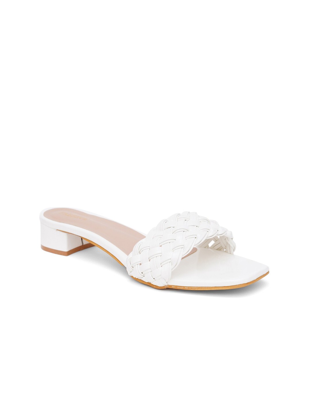 

FABBHUE Open Toes Slip On Block Heels, White