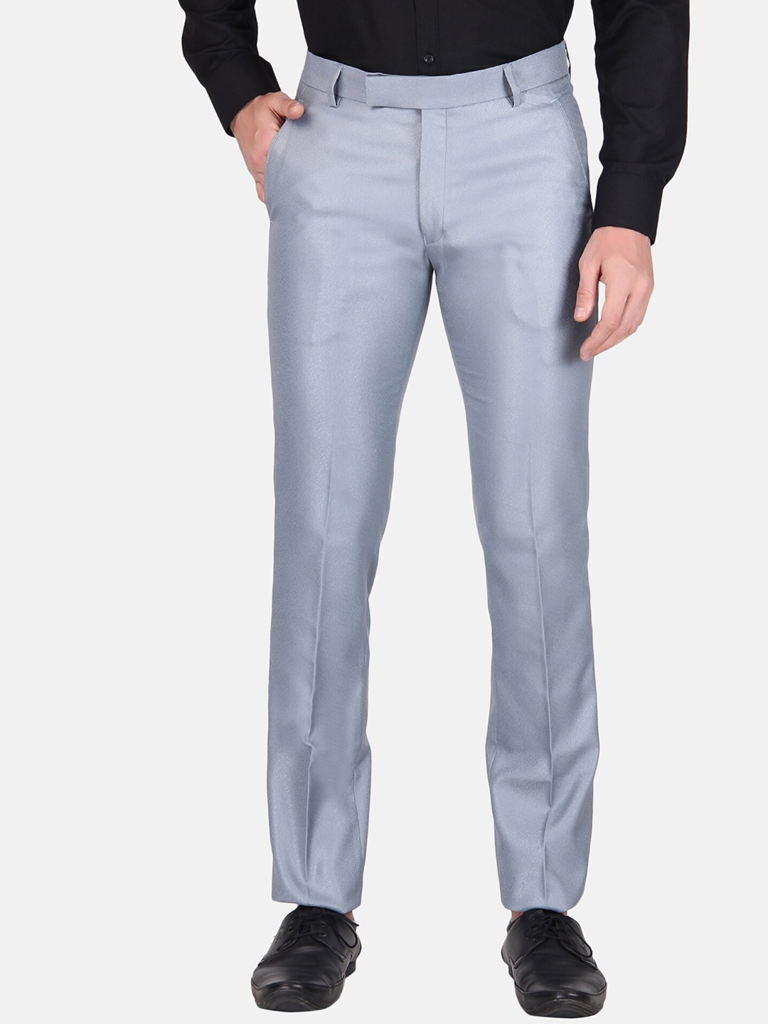 

TrulyFeb Men Slim Fit Mid -Rise Cotton Formal Trousers, Grey