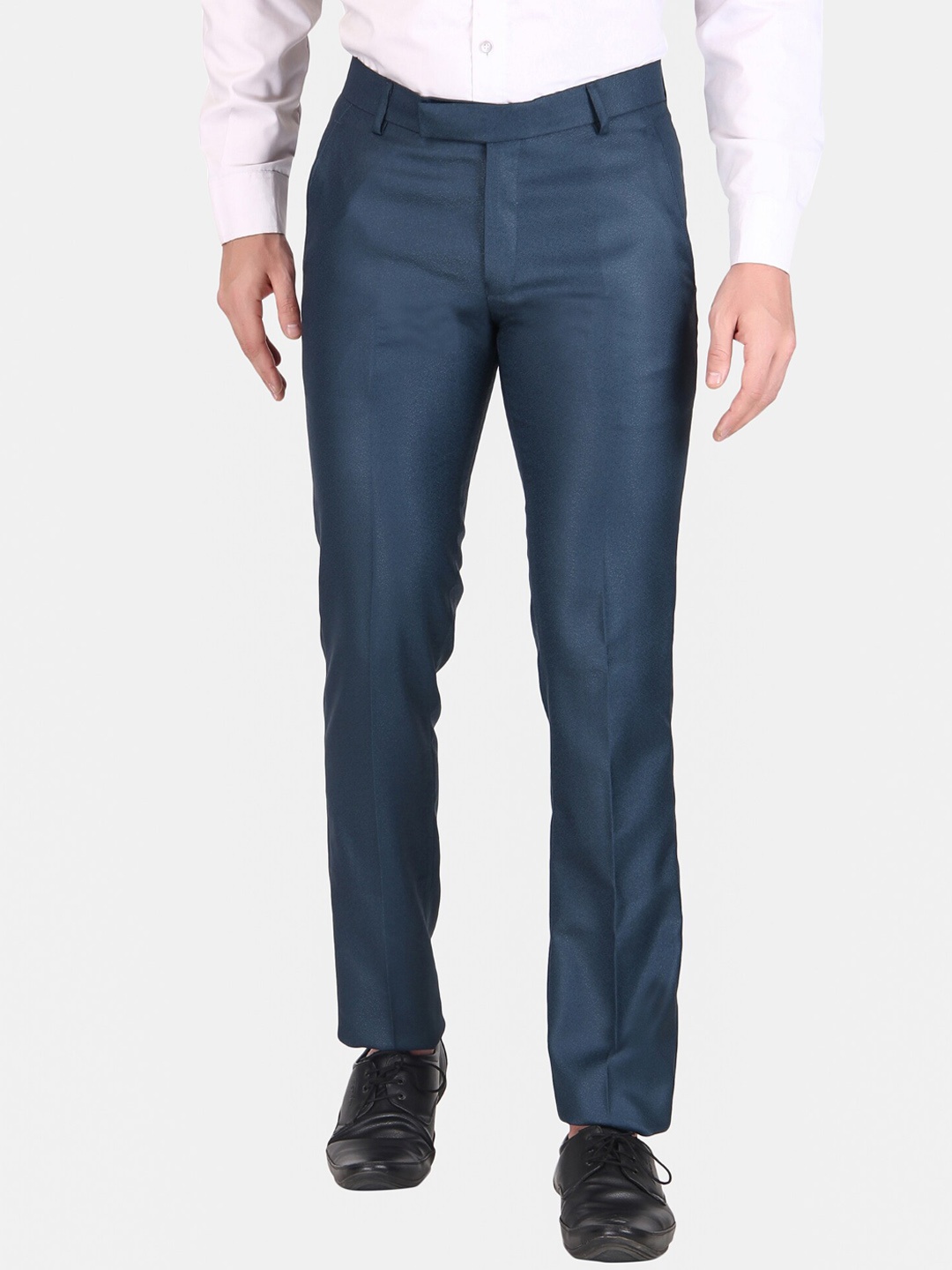 

TrulyFeb Men Mid-Rise Slim Fit Cotton Formal Trousers, Blue