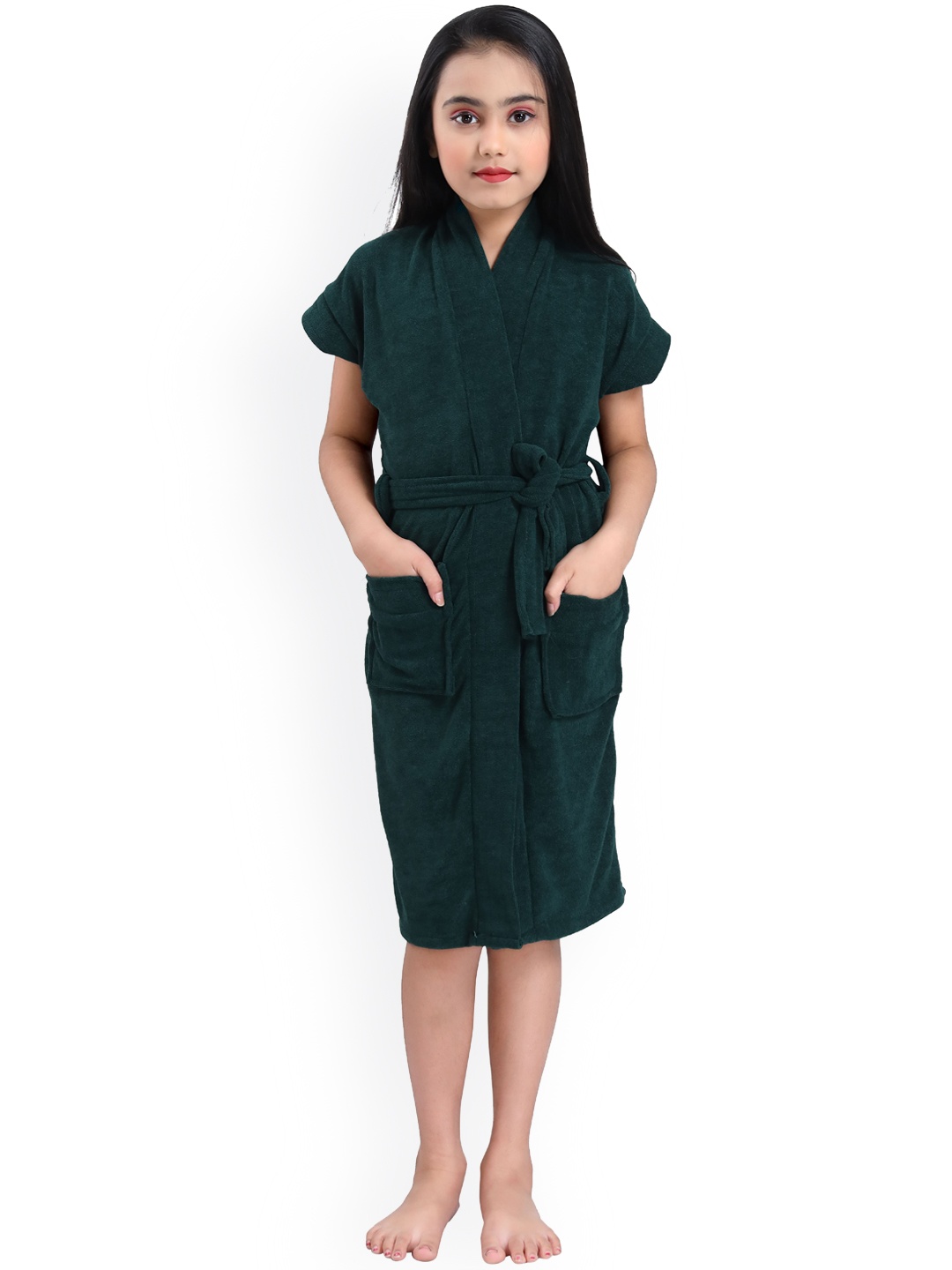 

HotGown Girls Plain Terry Cotton Bath Robe, Green