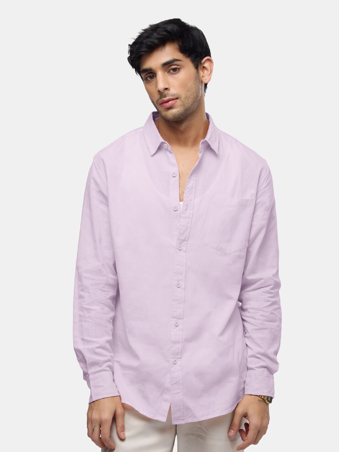 

The Souled Store Lavender Cotton Linen Casual Shirt