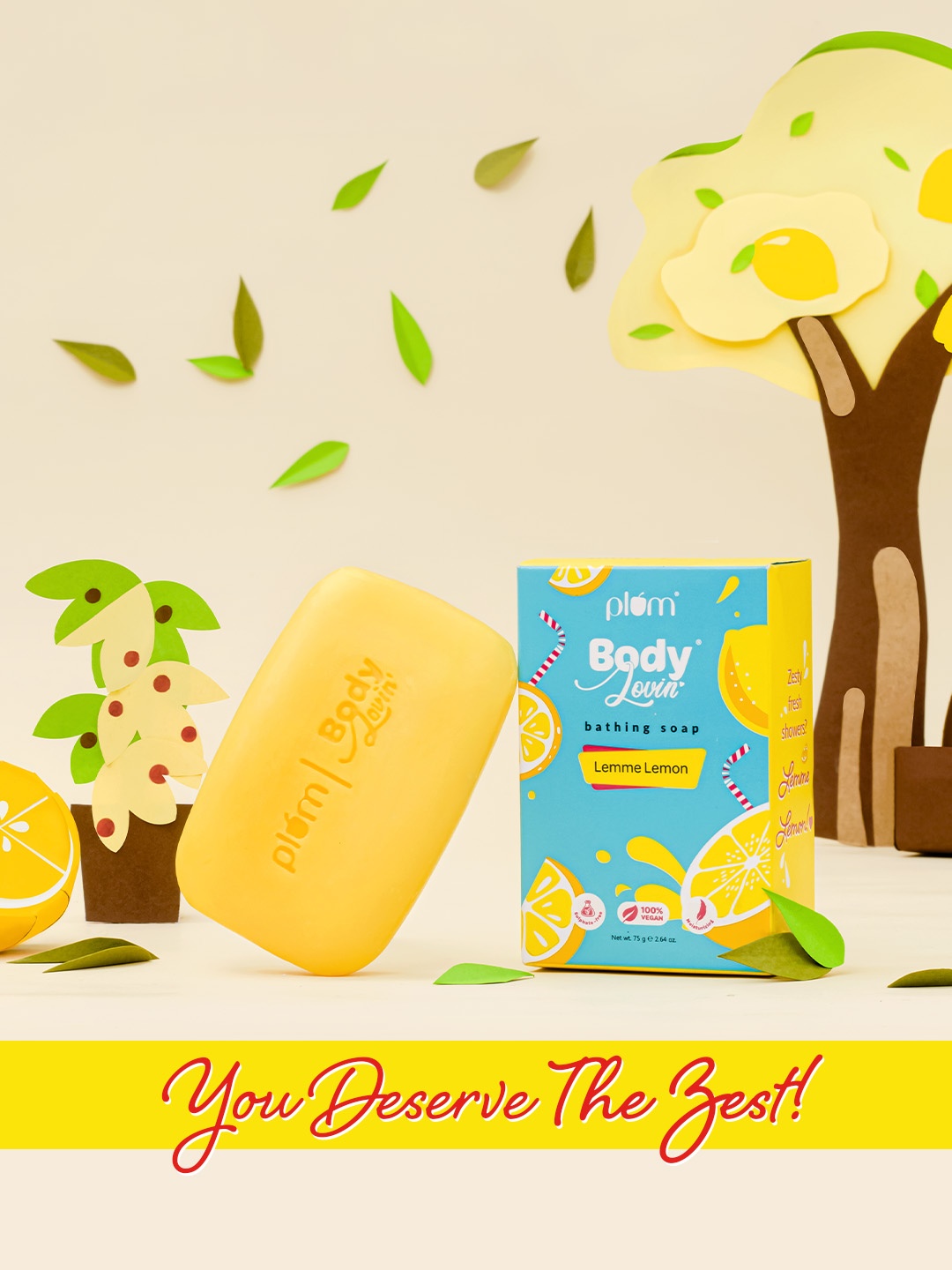 

Plum BodyLovin' Non-Drying Sulphate-Free & Vegan Lemme Lemon Bathing Soap 75gm, Yellow