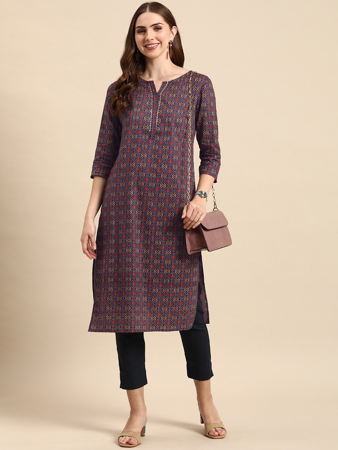 

Anouk Women Navy Blue Bandhani Printed Kurta