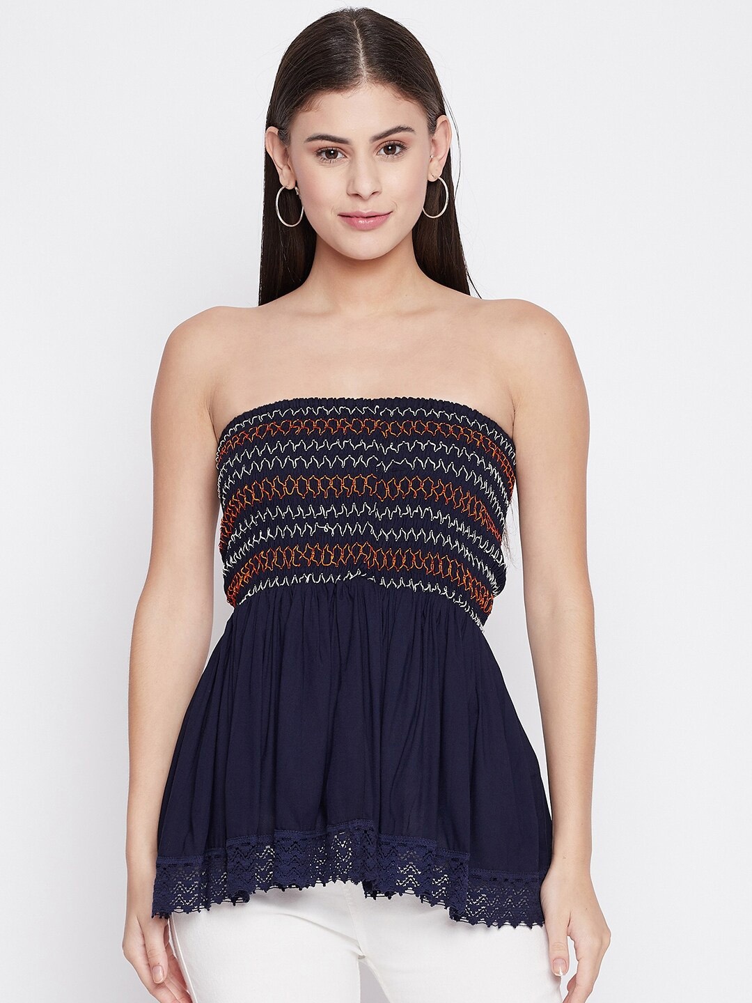 

Ruhaans Strapless Empire Longline Top, Navy blue