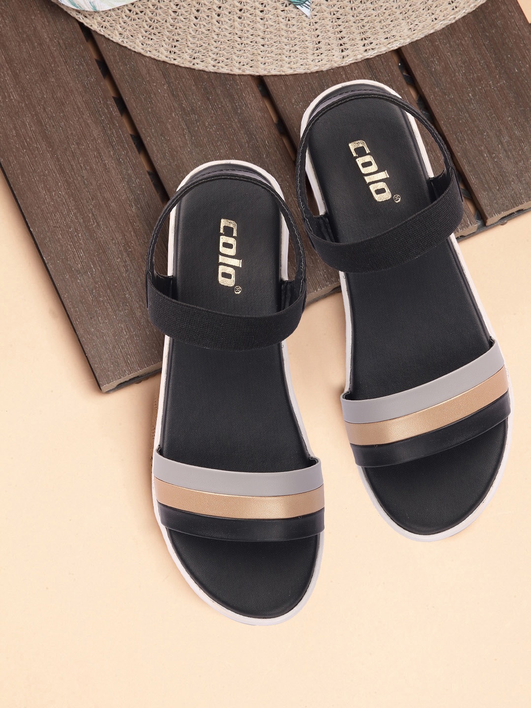 

Colo Women Striped Backstrap Open Toe Flats, Black
