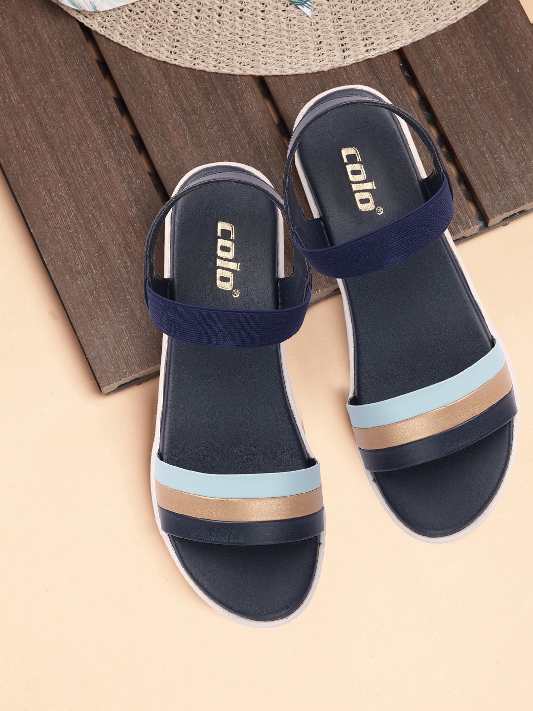 

Colo Women Colourblocked Open Toe Flats, Navy blue