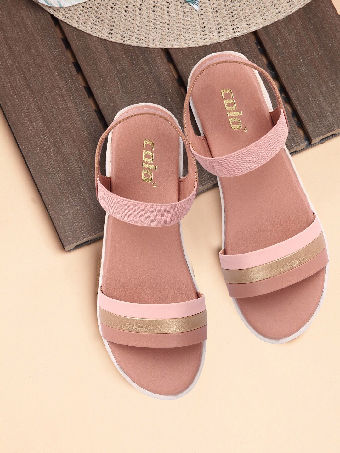 

Colo Women Striped Backstrap Open Toe Flats, Peach