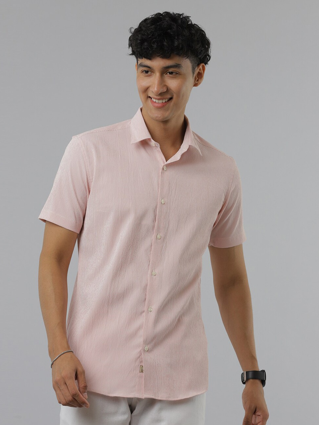 

FOGA Micro Checks Pure Cotton Casual Shirt, Pink