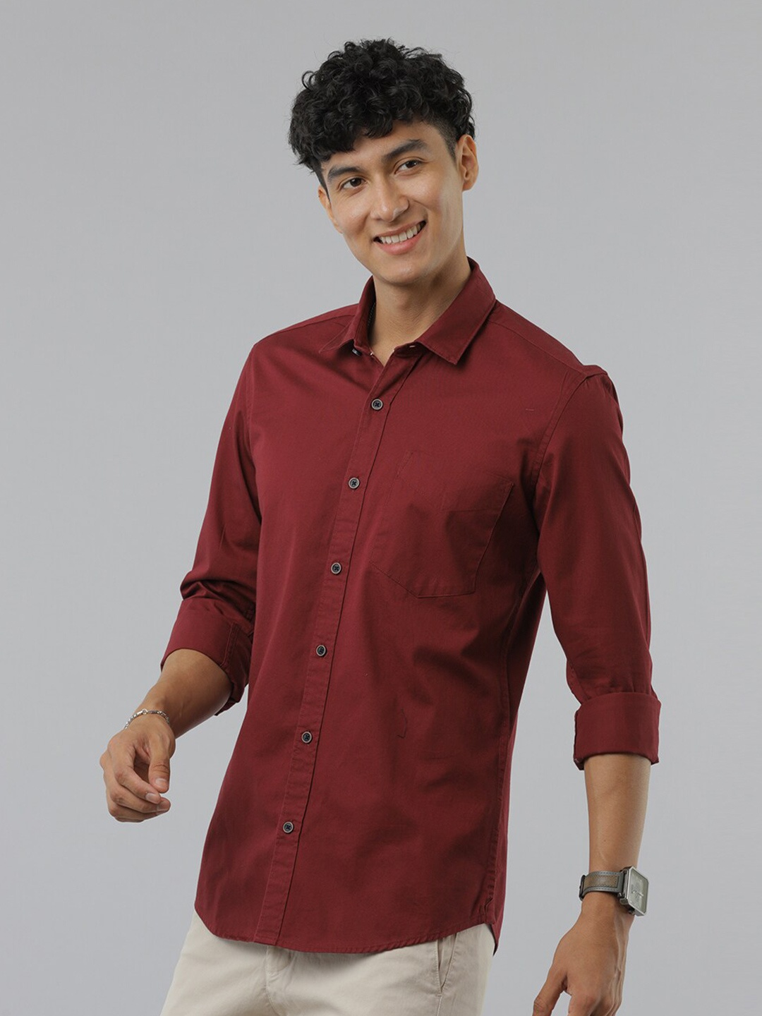 

FOGA Spread Collar Pure Cotton Casual Shirt, Maroon