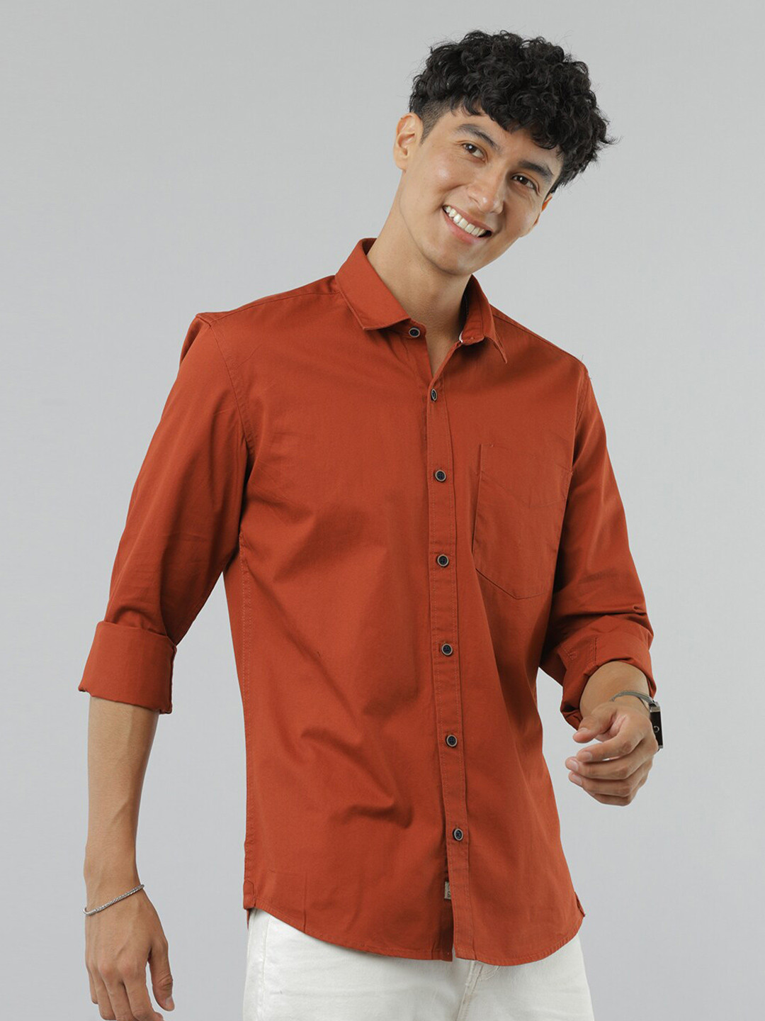 

FOGA New Spread Collar Pure Cotton Casual Shirt, Rust