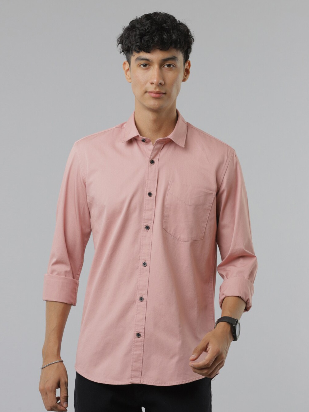 

FOGA Spread Collar Pure Cotton Casual Shirt, Pink