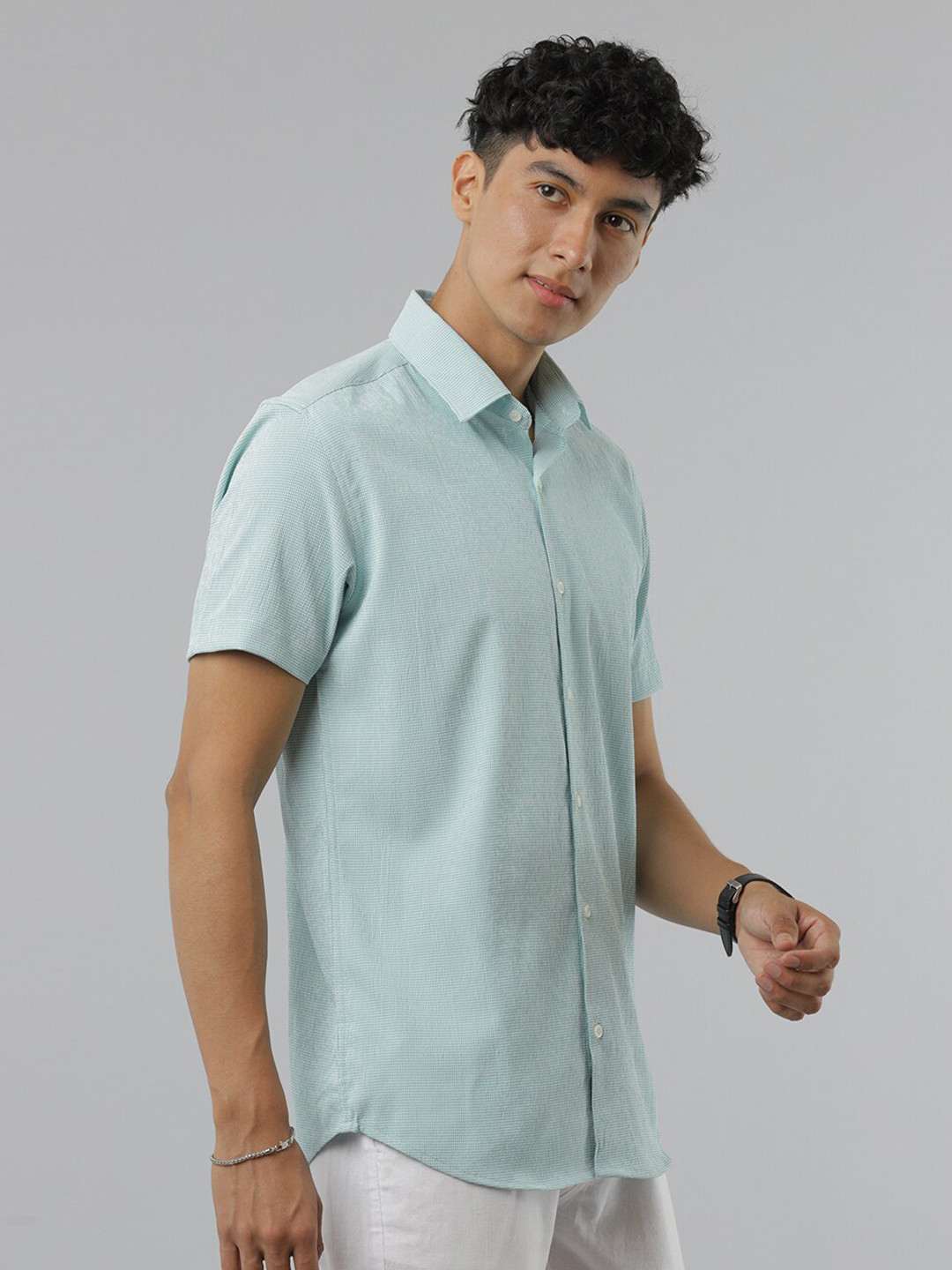 

FOGA Micro Checks Pure Cotton Casual Shirt, Green