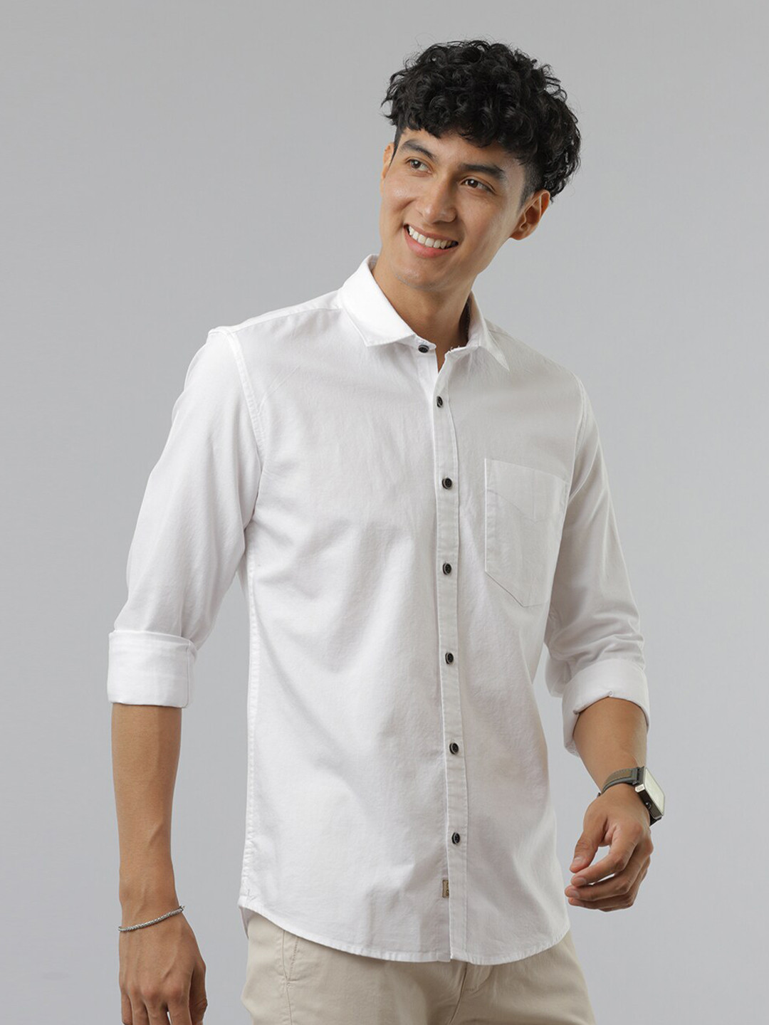 

FOGA New Spread Collar Oxford Pure Cotton Casual Shirt, White